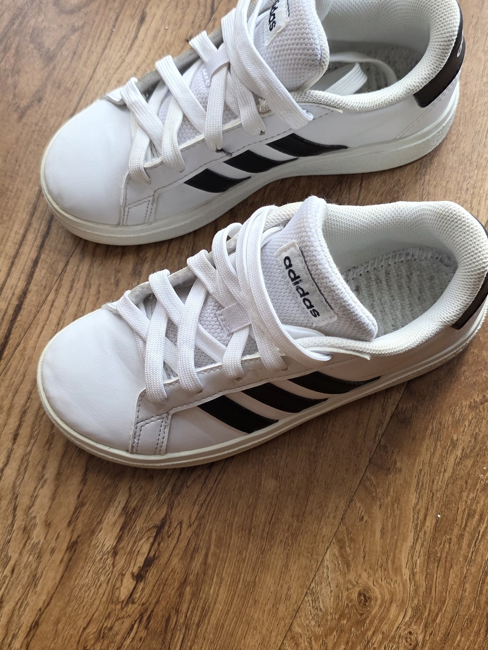 adidas Kids White Sneakers with Black Stripes